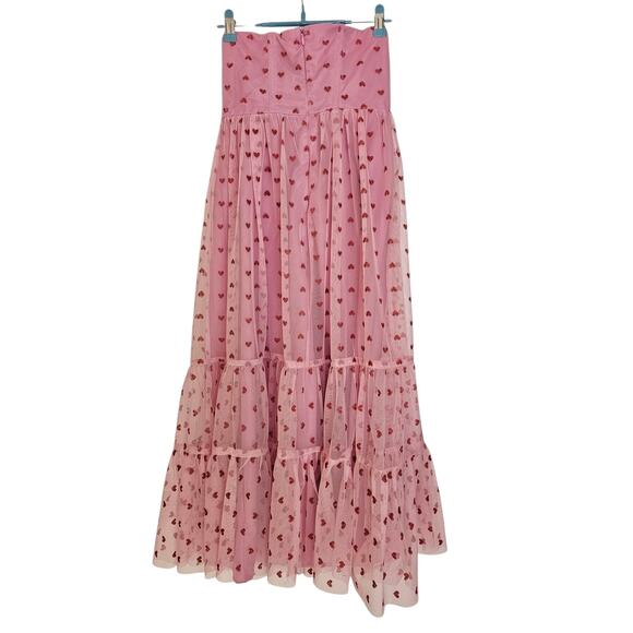 Betsy Johnson Pale Pink Glittery Heart Printed Tulle Romantic Midi Dress - Picture 4 of 10